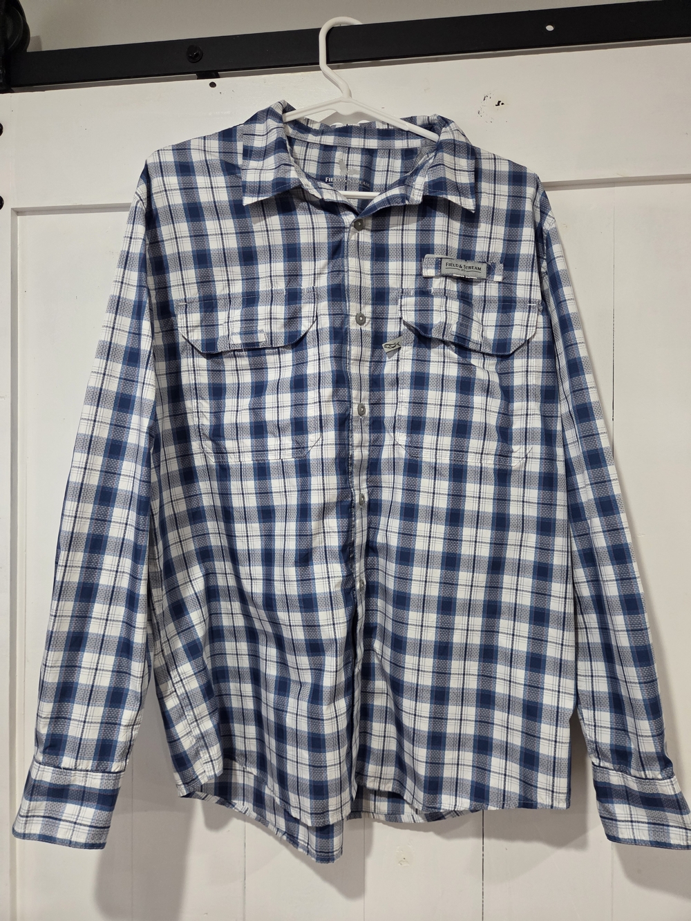 Field & Stream Blue and White Plaid Button-Down Shirt